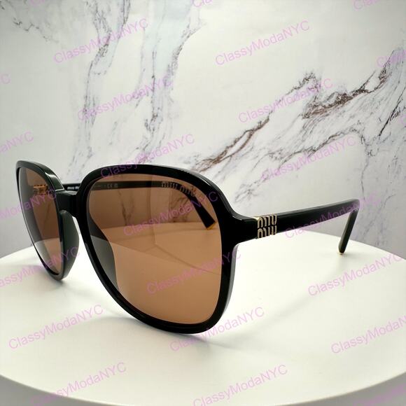 New MIU MIU Sunglasses MU B01S 16K90Q Black Brown Lens Oversized Pillow Square main image 11
